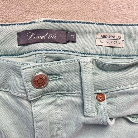 Anthropologie Level 99 Jeans Women 27 Mint Lily Roll Up Crop Mid Rise Distressed - Picture 3 of 14